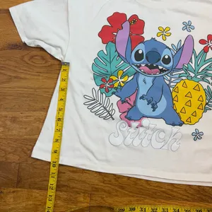 Disney Stitch Large Printed White Tropical Trendy Casual Short Sleeve T-Shirt thumbnail 3