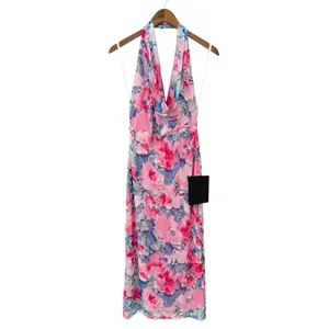 Lulus Venus Teal and Pink Floral Mesh Backless Midi Dress size Large NWT thumbnail 3