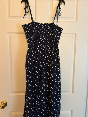 Aerie Navy Star Print Tie-Strap Sundress thumbnail 6