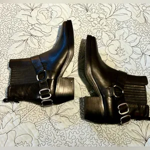 Sam Edelman Bellamie Black Leather Moto Harness Ankle Boots Block Heel Sz 6 💛 thumbnail 7