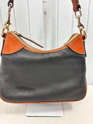 Dooney & Bourke Black with Brown Trim Pebble Leather Shoulder Bag thumbnail 4