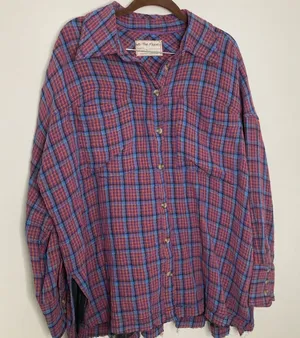 New Free People Oversized Bohemian Grunge Cardiff Plaid Swing Top Shirt Small thumbnail 1