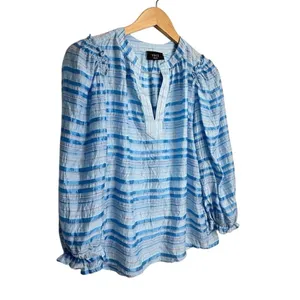 VICI Blue White Striped Metallic Ruffle Sleeve V-Neck Blouse Size Small thumbnail 5