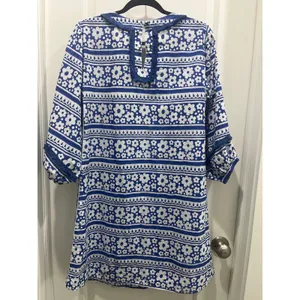 NWT Tuckernuck Tnuck Tunic Petal Paradise Blue & White Mini Dress Sz M thumbnail 8