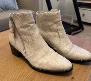 Fergalicious Textured Cream Ankle Boots with Side Zip thumbnail 1