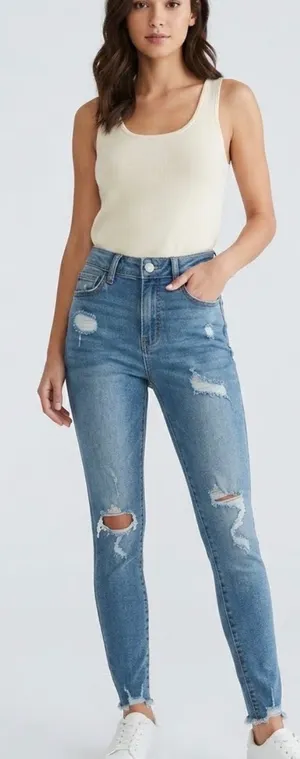 Aeropostale Women's Super High-Rise Distressed Skinny Jeans - Light Blue thumbnail 1