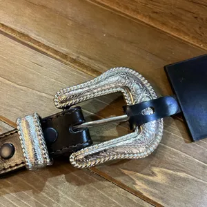 New Vtg Women Black small Genuine Leather Silver Stud Link Western belt thumbnail 3