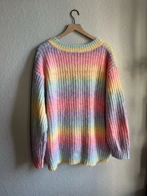 Beginning Boutique Rainbow Colorful Knit V-Neck Sweater thumbnail 4