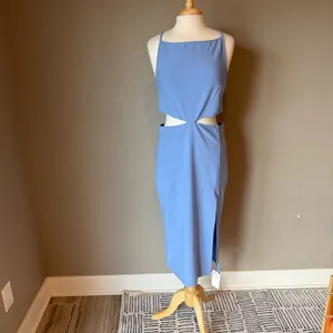 Abercrombie & Fitch Boatneck Side Cutout Midi Dress Blue NWT Large thumbnail 2