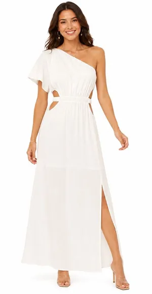 Prómesa Formal Evening Gown Dress Size Small White One Shoulder Wedding Party thumbnail 1