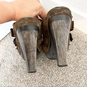Juicy Couture‎ Collette Mules Size 8 Brown Suede Wood Platform Y2K Bratz Glam thumbnail 4
