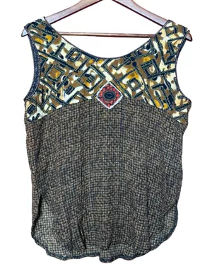 K.D. Spring Women Large Mixed Print Sleeveless Tank Top Brown‎ Geometric Boho thumbnail 1