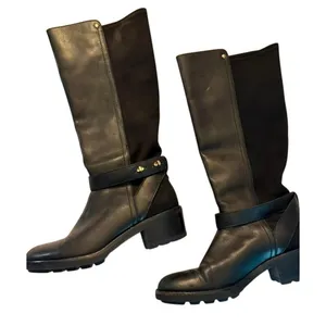 COACH Black Pearla Leather Turnlock Knee-high Boots Size 8 Equestrian Q7677 thumbnail 1