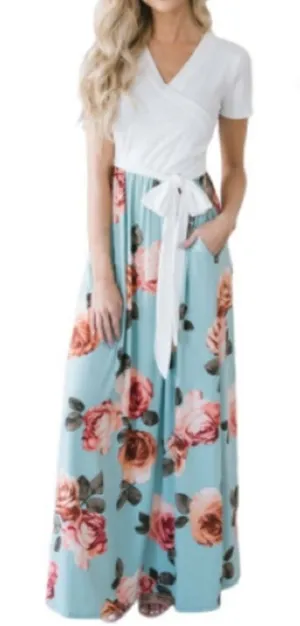 Boho Maxi Dress with Faux Wrap Top thumbnail 1