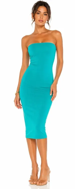 House of Harlow 1960 Turquoise Green Strapless Bodycon Midi Dress Double Lined thumbnail 1