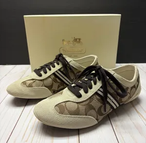 Coach Beyla Tan and Brown Signature Canvas & Suede Sneakers Size 7.5 - VINTAGE thumbnail 1