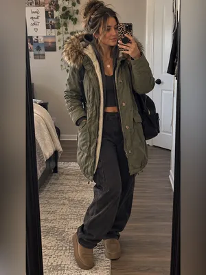 Vintage Y2K Abercrombie & Fitch Olive Sherpa Faux Fur Hood Park small thumbnail 11