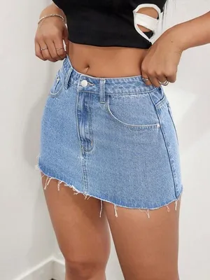 Denim Blue Patchwork Frayed Distressed Hem Mini Skirt thumbnail 5