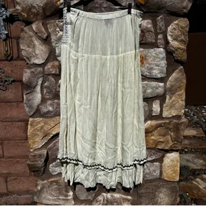 VTG Scully Embroidered Maxi Pull-on Skirt Gauzy Womens Large Boho Layered thumbnail 5