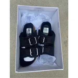 Dolce Vita fuzzy black rhinestone birkenstocks thumbnail 2