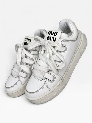Miu Miu White Leather Logo Low Top Sneakers Made in Italy SIZE 35.5 thumbnail 2