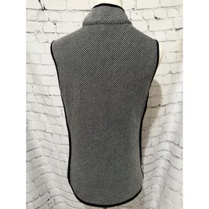 T By Talbots Full Zip Sleeveless Vest Black Striped Cotton Blend Size Small thumbnail 4
