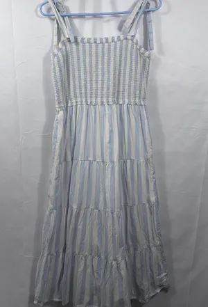 J.Crew Blue White Stripe Smocked Tiered Maxi Dress Women’s Size Medium thumbnail 1