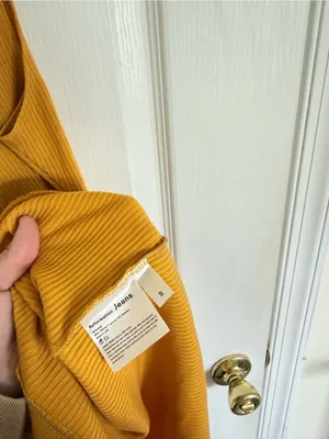 Reformation Mustard Yellow Ribbed Square-Neck Mini Dress thumbnail 5