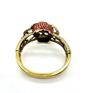 Skull Head Cuff Bracelet w/ Red Rhinestones thumbnail 2