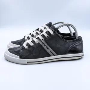 Coach Polly Signature Monogram Sneakers Womens 9B Black Jacquard Patent Low Top thumbnail 5