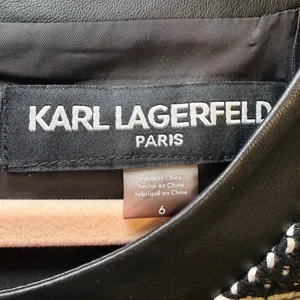 Karl Lagerfeld Paris Houndstooth Sheath Dress Faux Leather‎ Trim Black White 6 thumbnail 3