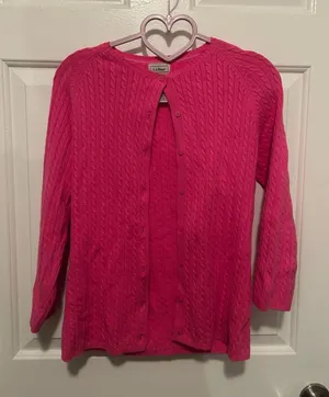 L.L.Bean Women's Cotton Cable Knit Button-Front Cardigan Sweater, Pink thumbnail 1