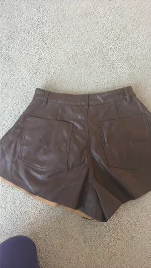 Nordstrom Faux brown leather flared shorts thumbnail 2