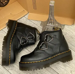 Dr Martens black leather heart shaped buckle boot US size 6 thumbnail 1