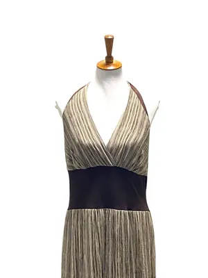 Jonathan Martin Y2K Silk Halter Striped Maxi Dress Beige Size 16 Coastal Beach thumbnail 5