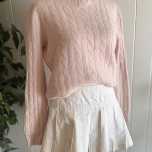 Baby Pink Cable Knit Cashmere Sweater Women's Crewneck Preppy Style thumbnail 4