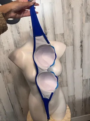SheIn Blue Colorblock Scalloped Strapless Bikini Top Swimsuit Womens Small Push Up thumbnail 6