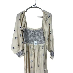 Free People Dahlia Embroidered Jumpsuit Smocked Off The Shoulder Pull-On Med NEW thumbnail 3