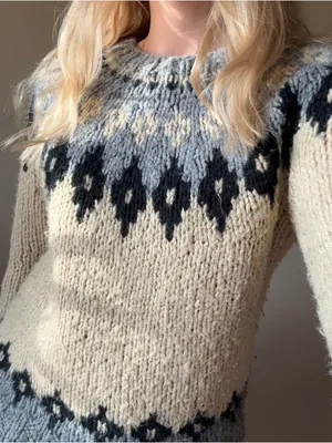 Takeout Fair Isle Chunky Crew Sweater - Cream, Gray & Black thumbnail 7