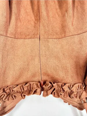 FIKA the BRAND Faux Suede Ruffle Mini Dress Brown Size L thumbnail 7