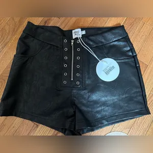 Princess Polly Black Vegan Leather Zip Front Shorts 10 thumbnail 2