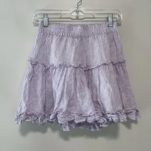 Hill House Paz Linen Purple Stripe A-Line Ruffle Hem Skirt Size Small thumbnail 2
