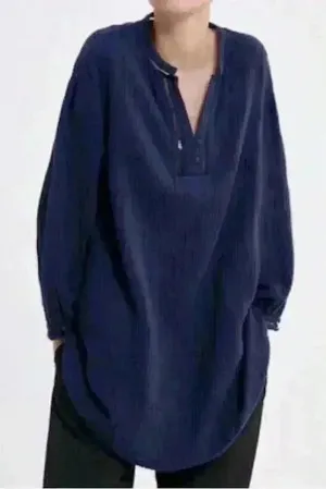 ZARA‎ Navy Lace Insert V-Neck Tunic Top Size XS thumbnail 1