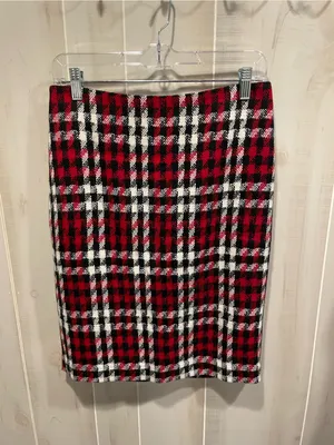 Cute classic Talbots wool blend plaid red pencil skirt preppy twee academia mini thumbnail 6