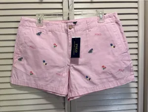 Polo Ralph Lauren NWT Soft Cotton Shorts Size 8 Zip Mid Rise Pink Embroidery thumbnail 1