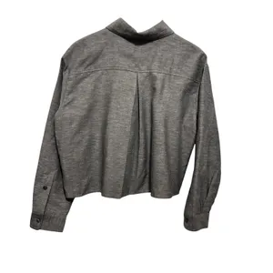 Zara Women ZW Collection Cropped Top L Gray Cotton Linen Boxy Minimalist Coastal thumbnail 2