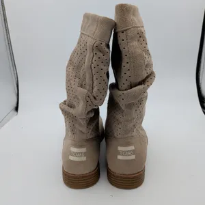 TOMS Serra Slouch Boots Women 8 Taupe Suede Perforated Mid-Calf 710515 Round Toe thumbnail 5