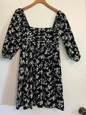 Francesca's Black and White Floral Babydoll Dress thumbnail 1