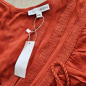 NWT Baltic Born Burnt Orange Maxi Flowy Vheck Dress Short Sleeve Sz 6 thumbnail 5