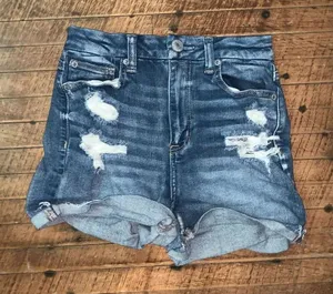 American Eagle curvy hi-rise distressed denim 4 shortie shorts thumbnail 1